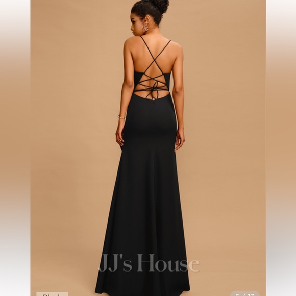 Black Floor Length Dress with Slit - Picture 2 of 3